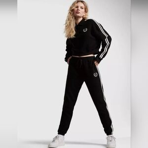 Victoria Secret Pink Fleece Cropped Black Polo Sweatshirt Sz XL NWT